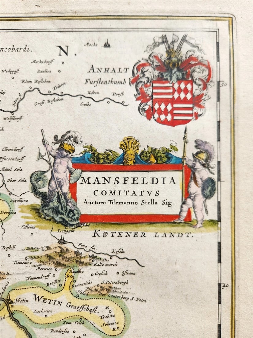 1640 MAP of GERMANY MANSFELD REGION WILLEM BLAEU antique AUTHENTIC hand colored - 3