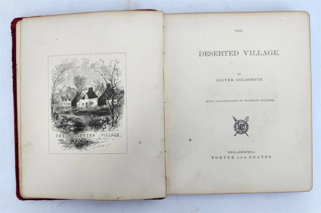 1880s DESERTED VILLAGE Goldsmith VELVET BINDING METAL TITLE antique ILLUSTRATED - 4