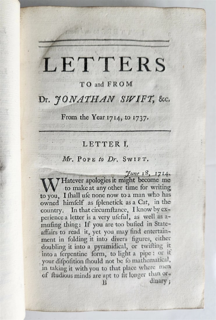 1741 LETTERS TO & FROM DR.J.SWIFT from YEAR 1714, TO 1738 antique - 7