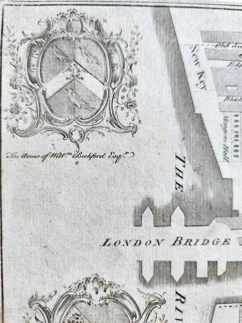 1754 MAP of LONDON antique BILLINGSGATE WARD and BRIDGE WARD WITHIN PARISHES - 3
