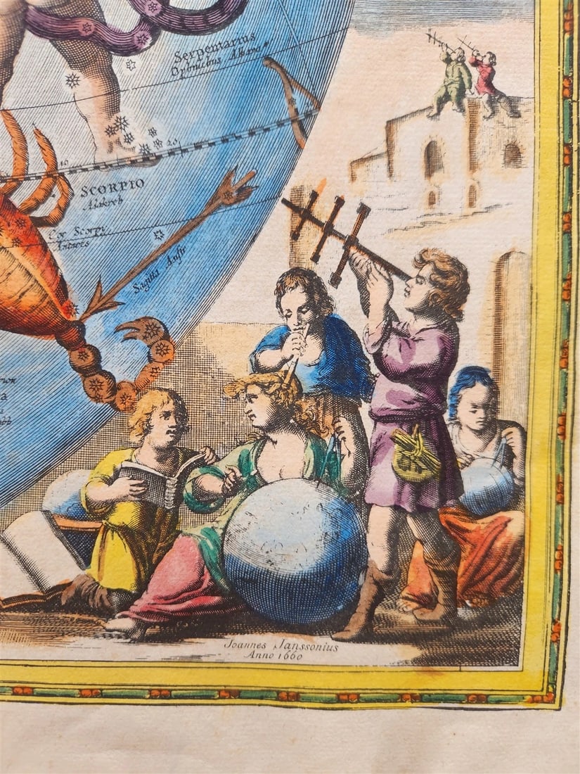 VINTAGE CELESTIAL MAP by CELLARIUS w/ ZODIAC SIGNS of NORTHERN HEMISPHERE - 3
