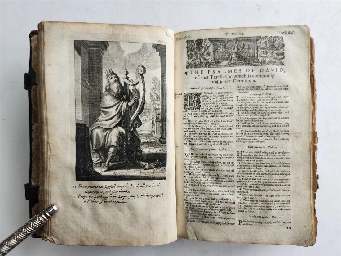 1631-34 BIBLE in ENGLISH ILLUSTRATED NEW TESTAMENT COMMON PRAYERS PSALMS antique - 6