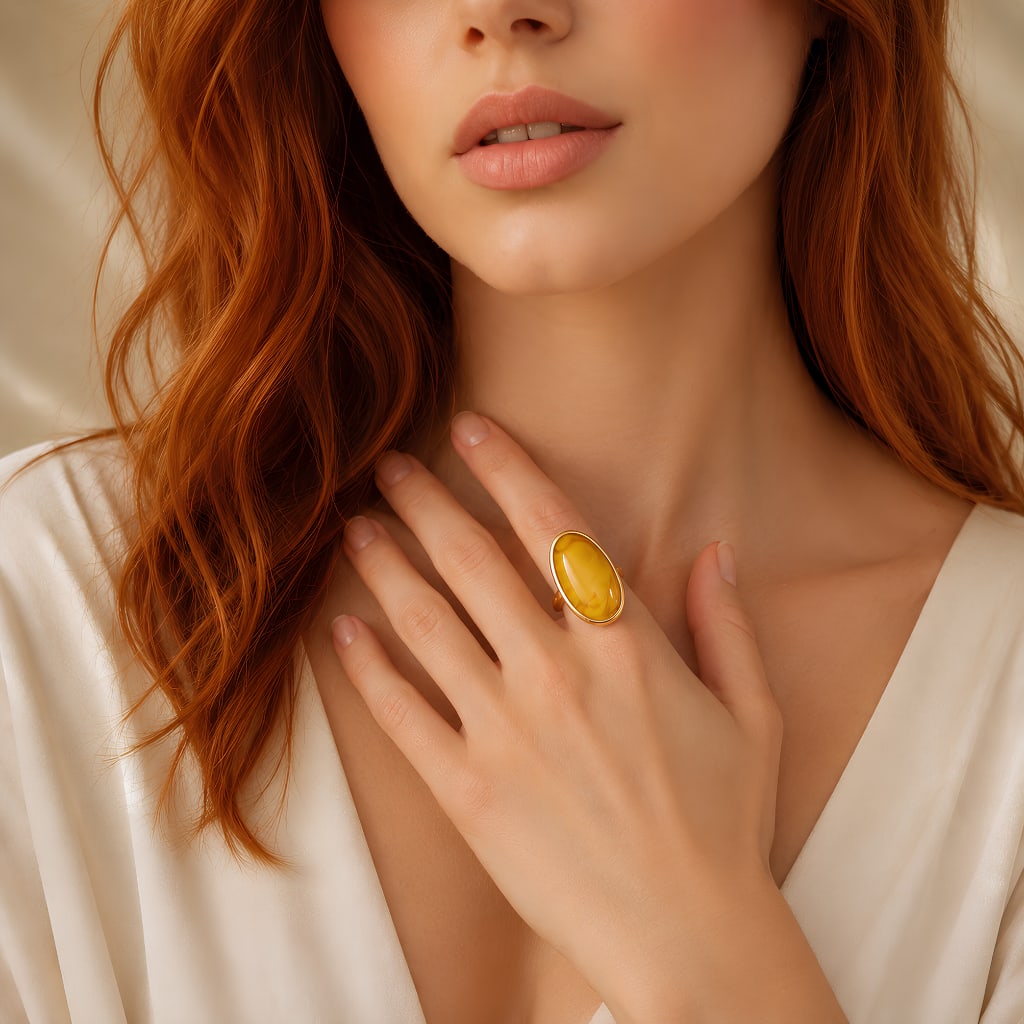 Butterscotch Amber Ring in Gold Plated Sterling Silver - 2