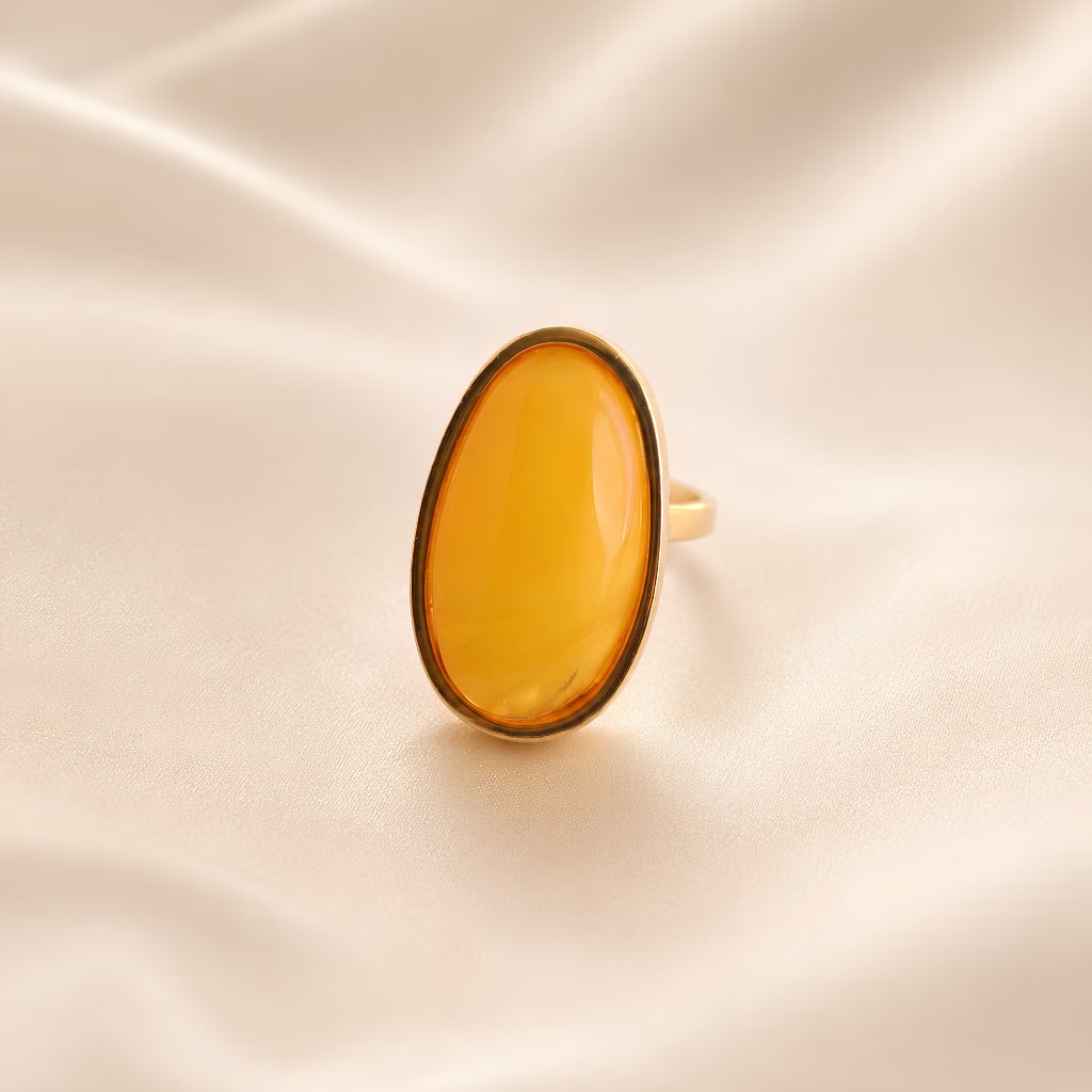 Butterscotch Amber Ring in Gold Plated Sterling Silver - 4