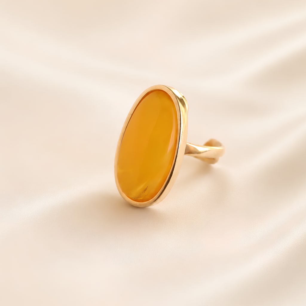 Butterscotch Amber Ring in Gold Plated Sterling Silver - 5