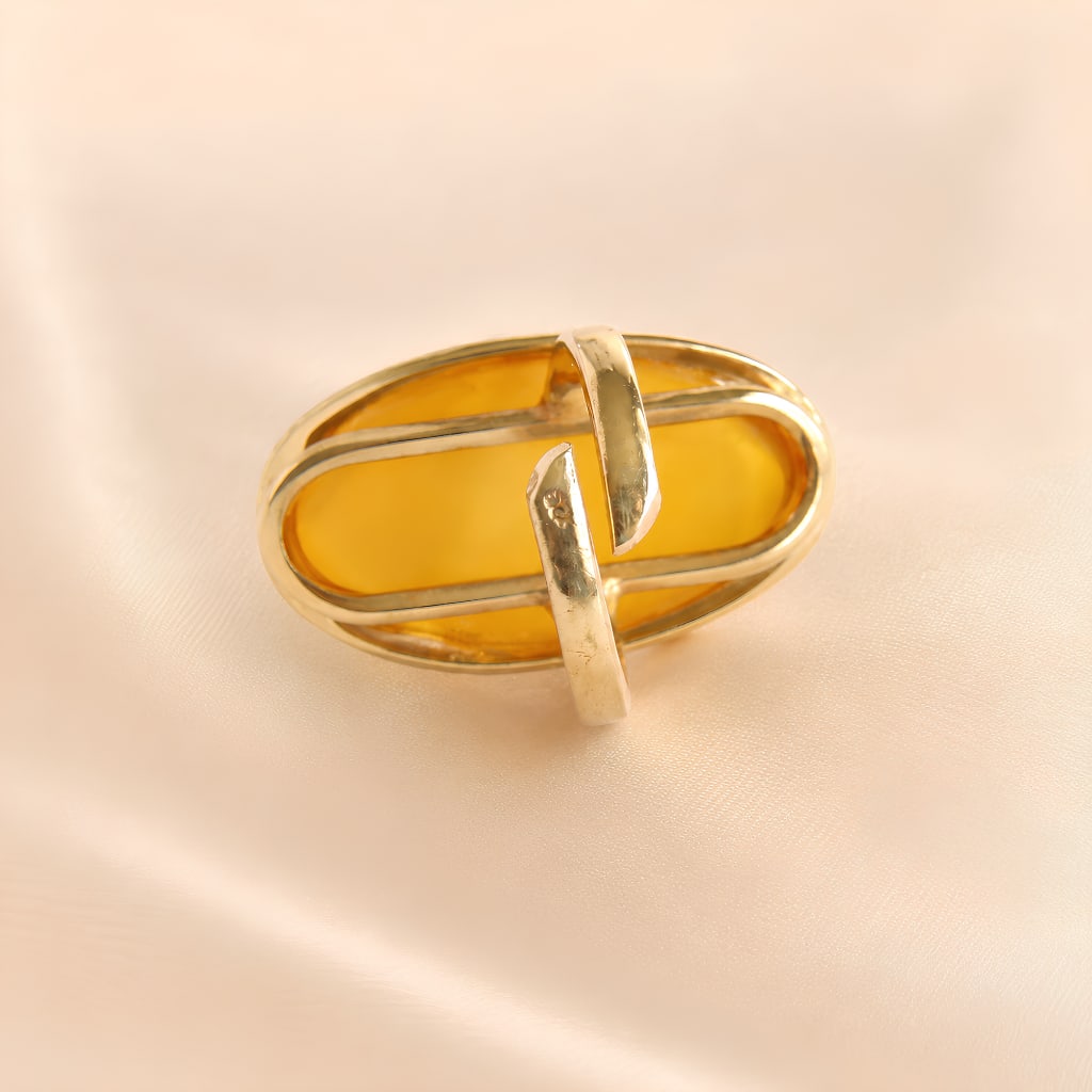 Butterscotch Amber Ring in Gold Plated Sterling Silver - 6