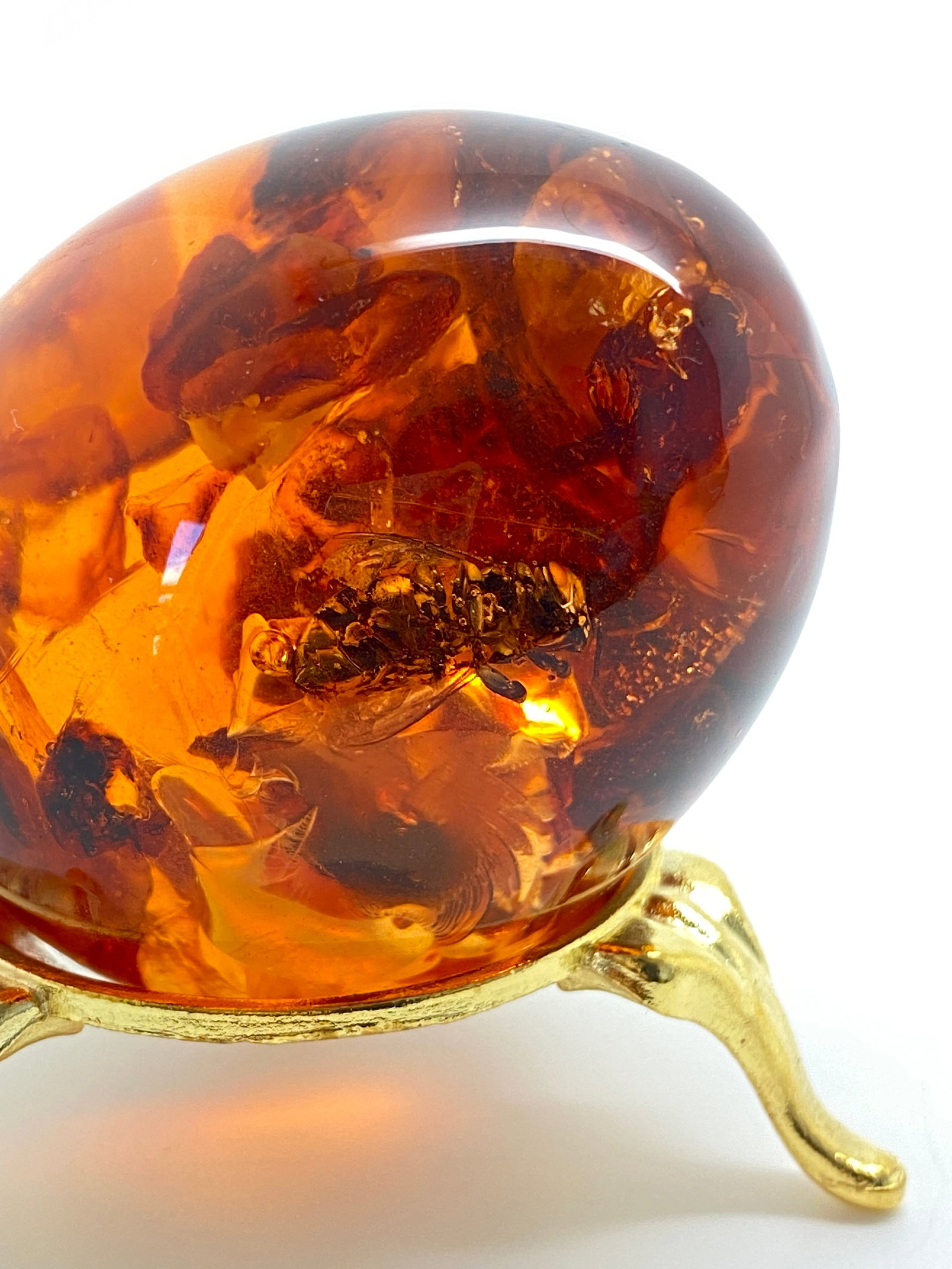 Stunning Amber Egg on a pedestal with insect inclusion - 2