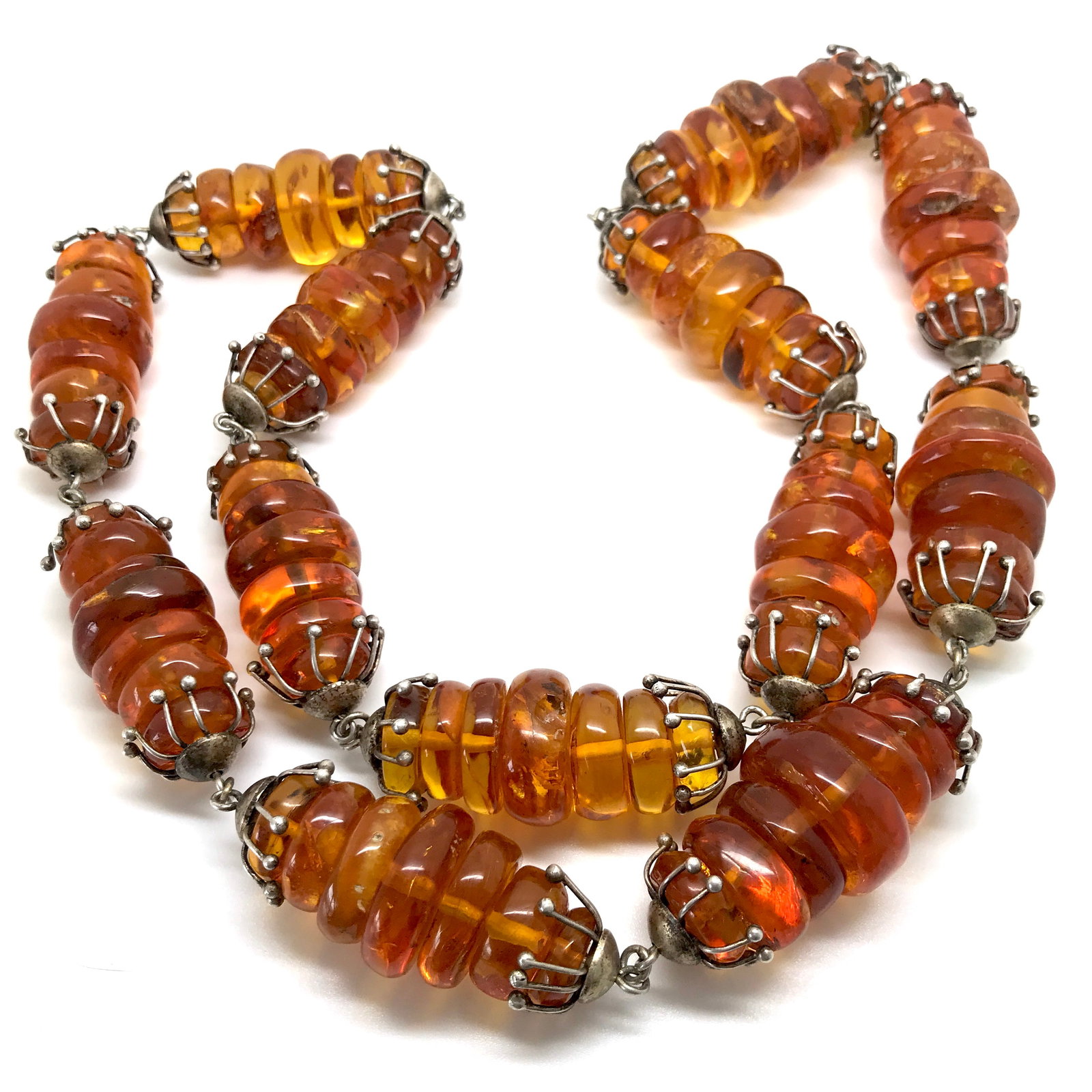 Stunning Vintage Amber Necklace made from Oval shaped Amber beads - 8