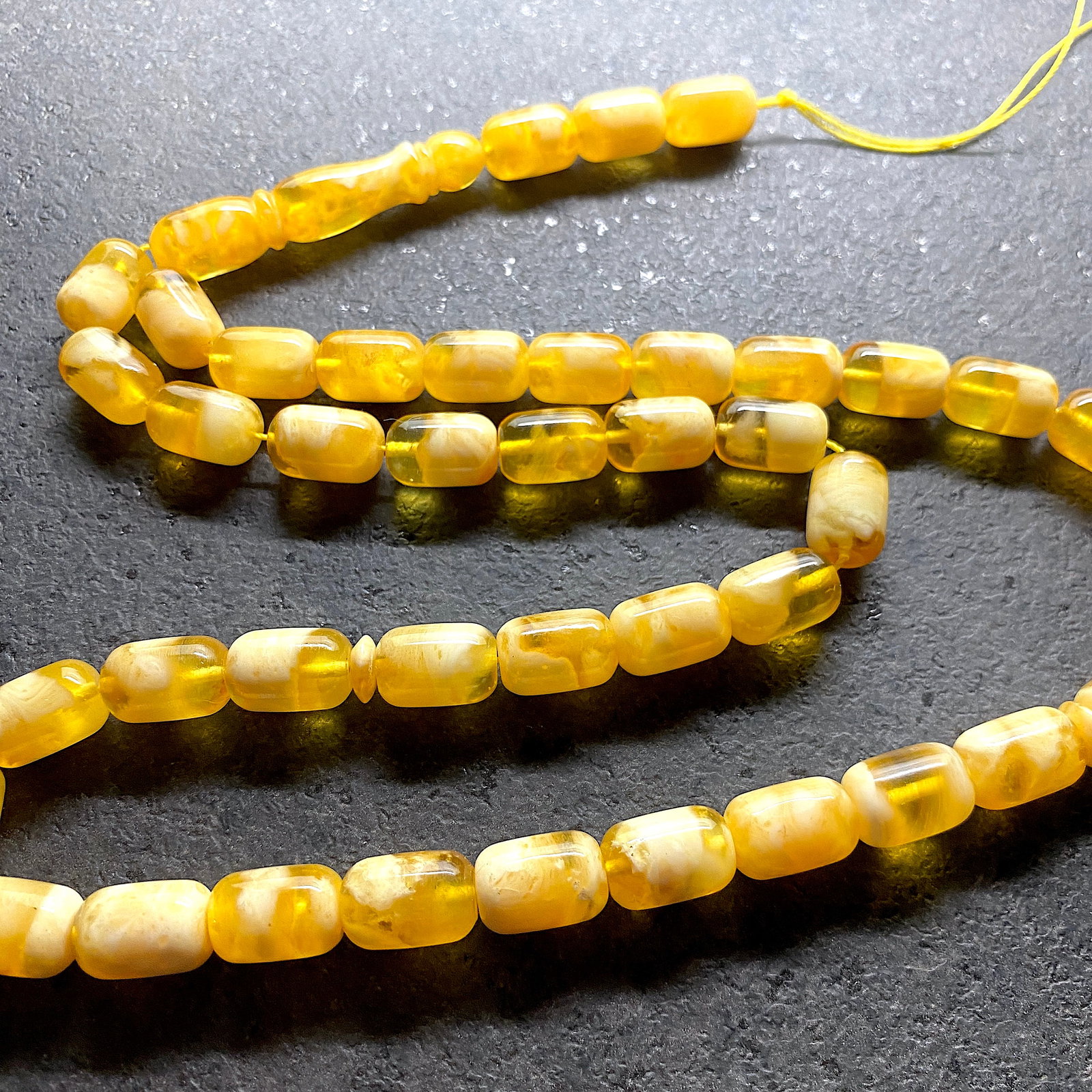 Staggering Unique Vintage Amber Tesbih made from Barrel shaped Amber beads: Title:Staggering Unique Vintage Amber Tesbih made from Barrel shaped Amber beads Metal:None Gemstone:Amber Weight:40.0 g Size:Bead size: 13.0 x 9.0 mm Bead size: 0.512 x 0.354 inches Made