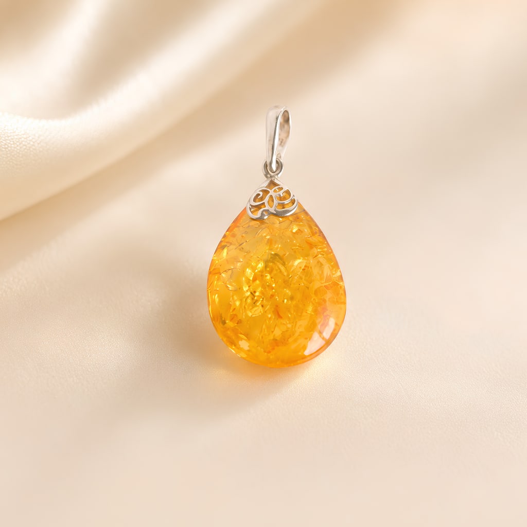 Lemon Drop Amber Pendant in Sterling Silver - 3