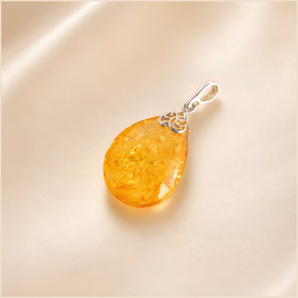 Lemon Drop Amber Pendant in Sterling Silver - 4