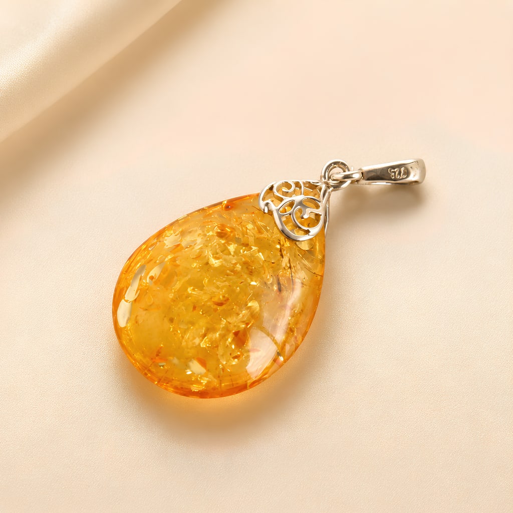 Lemon Drop Amber Pendant in Sterling Silver - 5