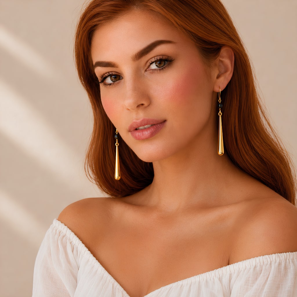 Gold Modern Earrings with Onxy Accent - 2