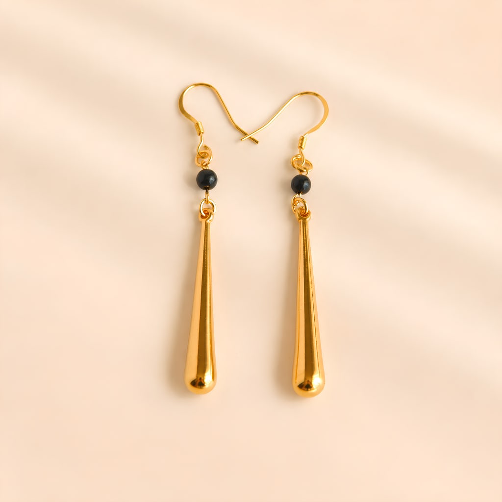 Gold Modern Earrings with Onxy Accent - 3