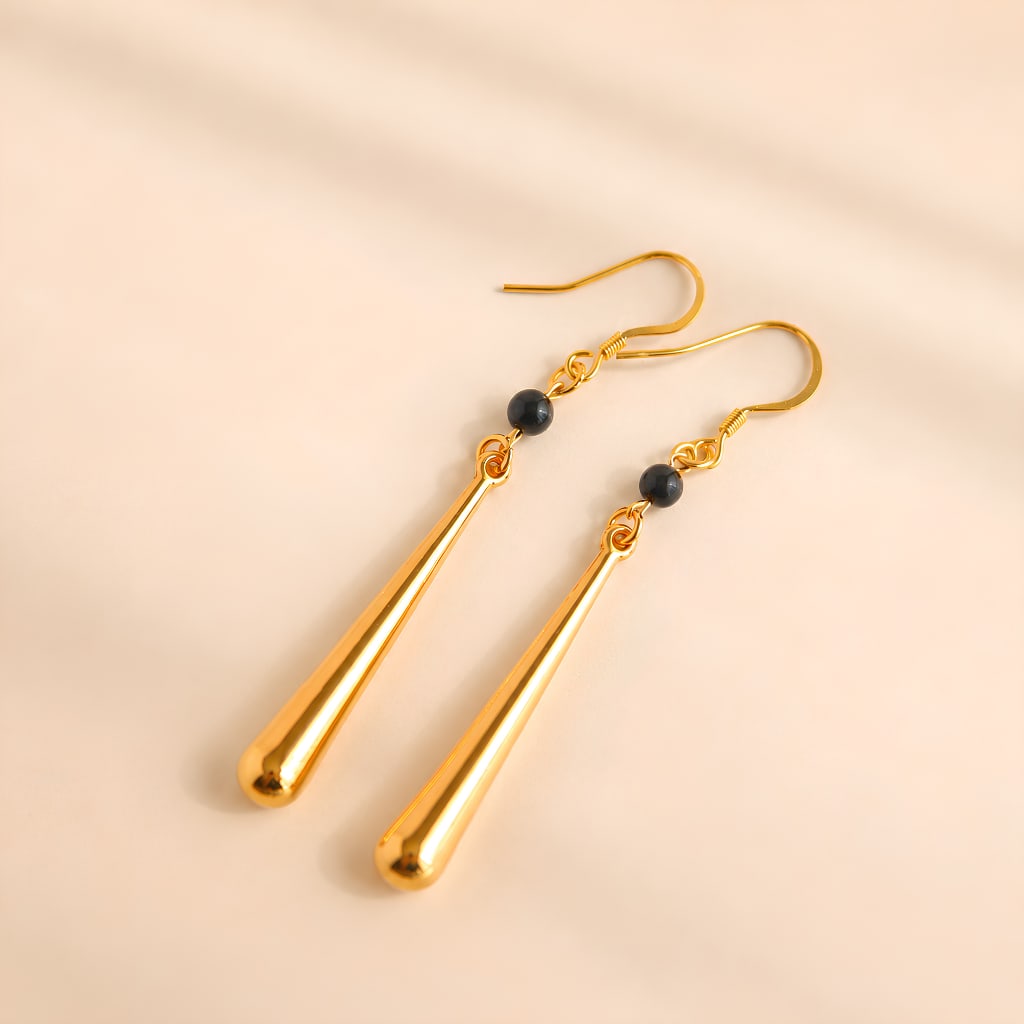 Gold Modern Earrings with Onxy Accent - 4