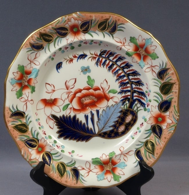 Davenport Imari 1825 Dinner Cabinet Plate SHIP WRECK SALVAGE Cunard Halifax: This is a scarce Early 19th Century Antique English Georgian Ironstone Plate by John Davenport of Longport, Staffordshire (1785 – 1835).The plate is part of a set owned by the Cunard Family of Halif