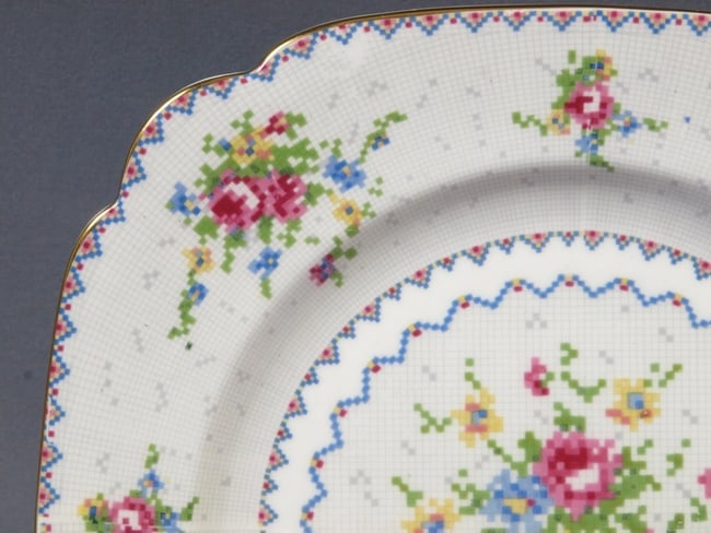 Royal Albert Petit Point Luncheon Plate 8 5/8" England Vintage: This is a gorgeous Bone China Luncheon (small dinner) Plate, from the famous Royal Albert Petit Point Collection - Made in England.The pattern has very pretty delicate cross stich roses in blue, green