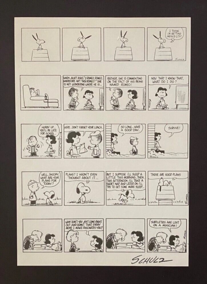 Charles Schulz 1968 Signed Peanuts Snoopy Cartoon Framed Silver Ready to Hang - 2
