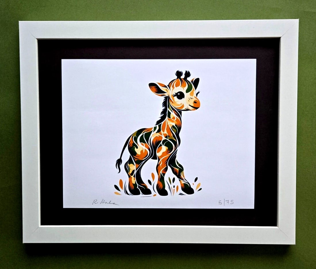 Rabbit Hole " Little Giraffe " Hand Signed Original Print Ready to Hang: Rabbit Hole " Little Giraffe " Hand Signed Original Print Ready to HangUp for auction is a rare and highly sought-after limited edition print of " LITTLE GIRAFFE " by the enigmatic Pop Art Creator,