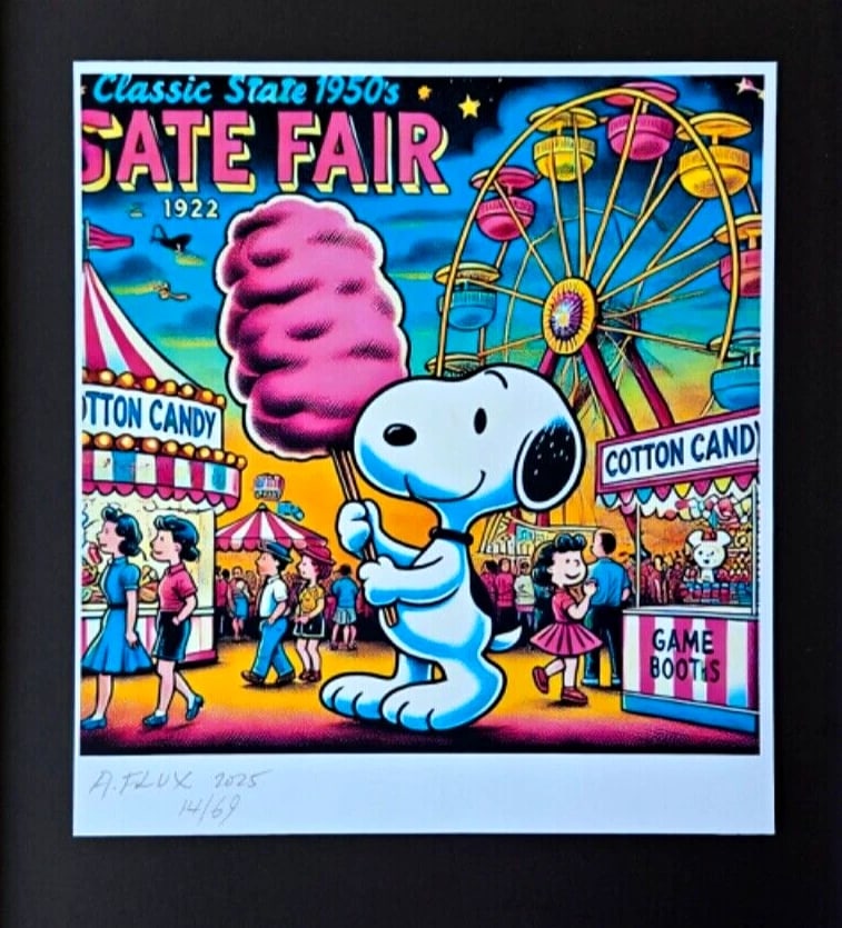 AIDAN FLUX | Hand Signed Authentic Print Framed SNOOPY AT THE STATE FAIR COA - 3