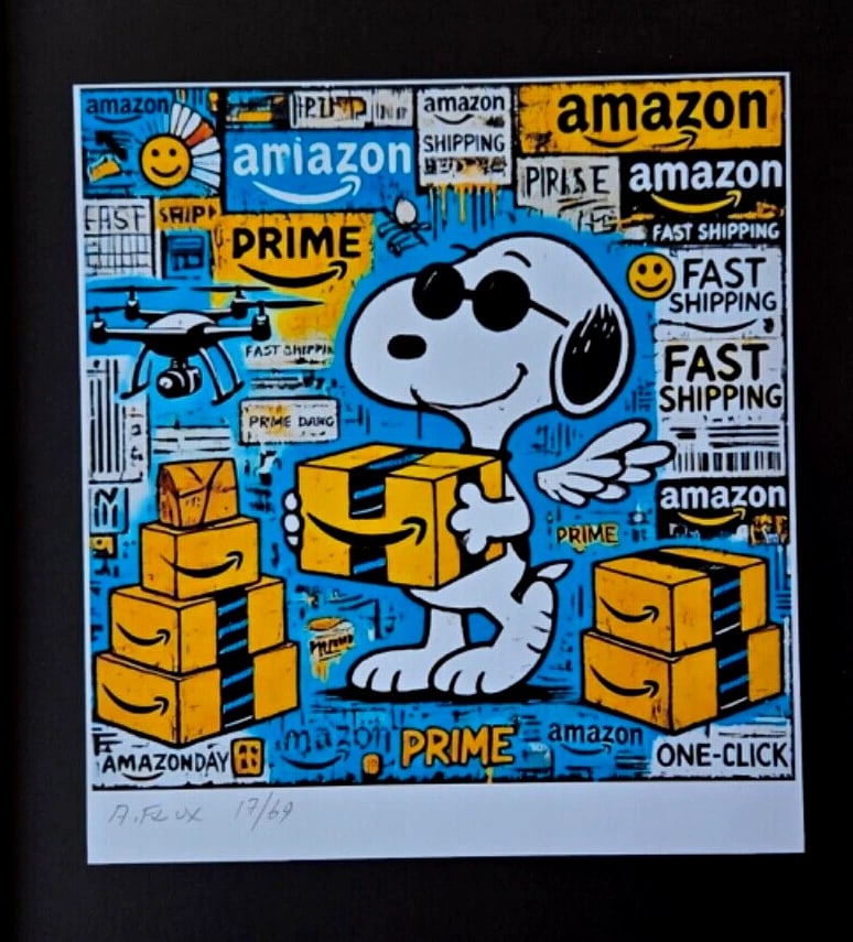 AIDAN FLUX | Hand Signed Authentic Print Framed SNOOPY HAS AMAZON PRIME COA - 3
