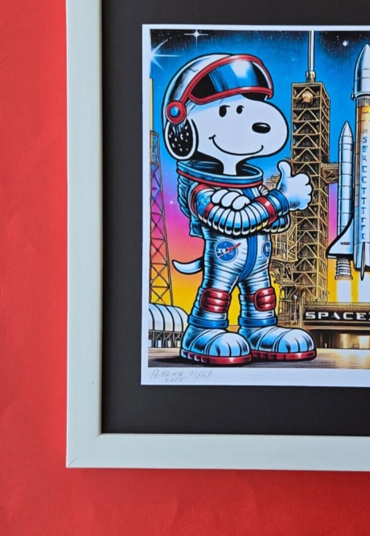 AIDAN FLUX | Hand Signed Authentic Print Framed SNOOPY WORKS AT SPACEX COA - 4
