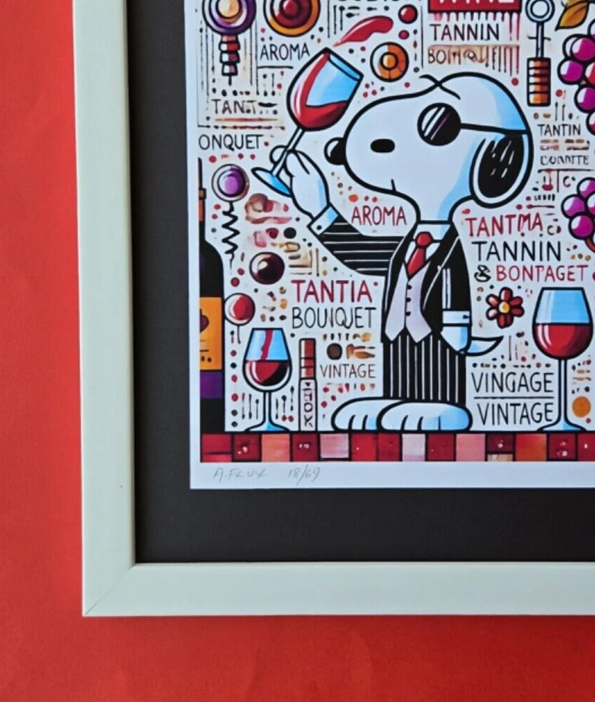 AIDAN FLUX | Hand Signed Authentic Print Framed SNOOPY IS A WINE SOMMELIER COA - 4