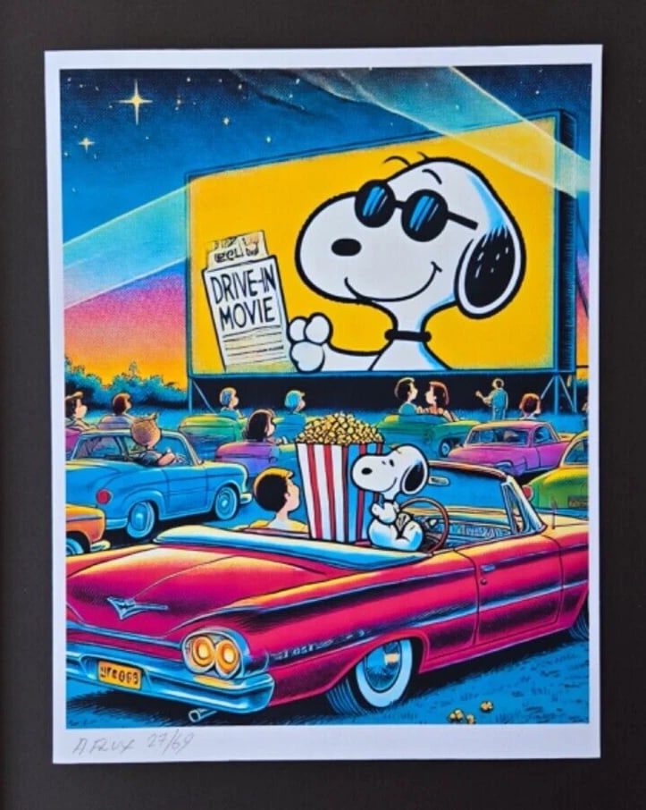 AIDAN FLUX | Hand Signed Print Ed. of Only 69 SNOOPY at DRIVE-IN MOVIES COA - 3