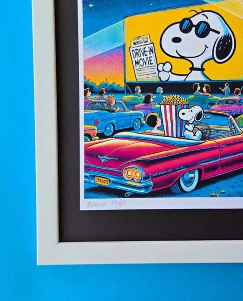 AIDAN FLUX | Hand Signed Print Ed. of Only 69 SNOOPY at DRIVE-IN MOVIES COA - 4