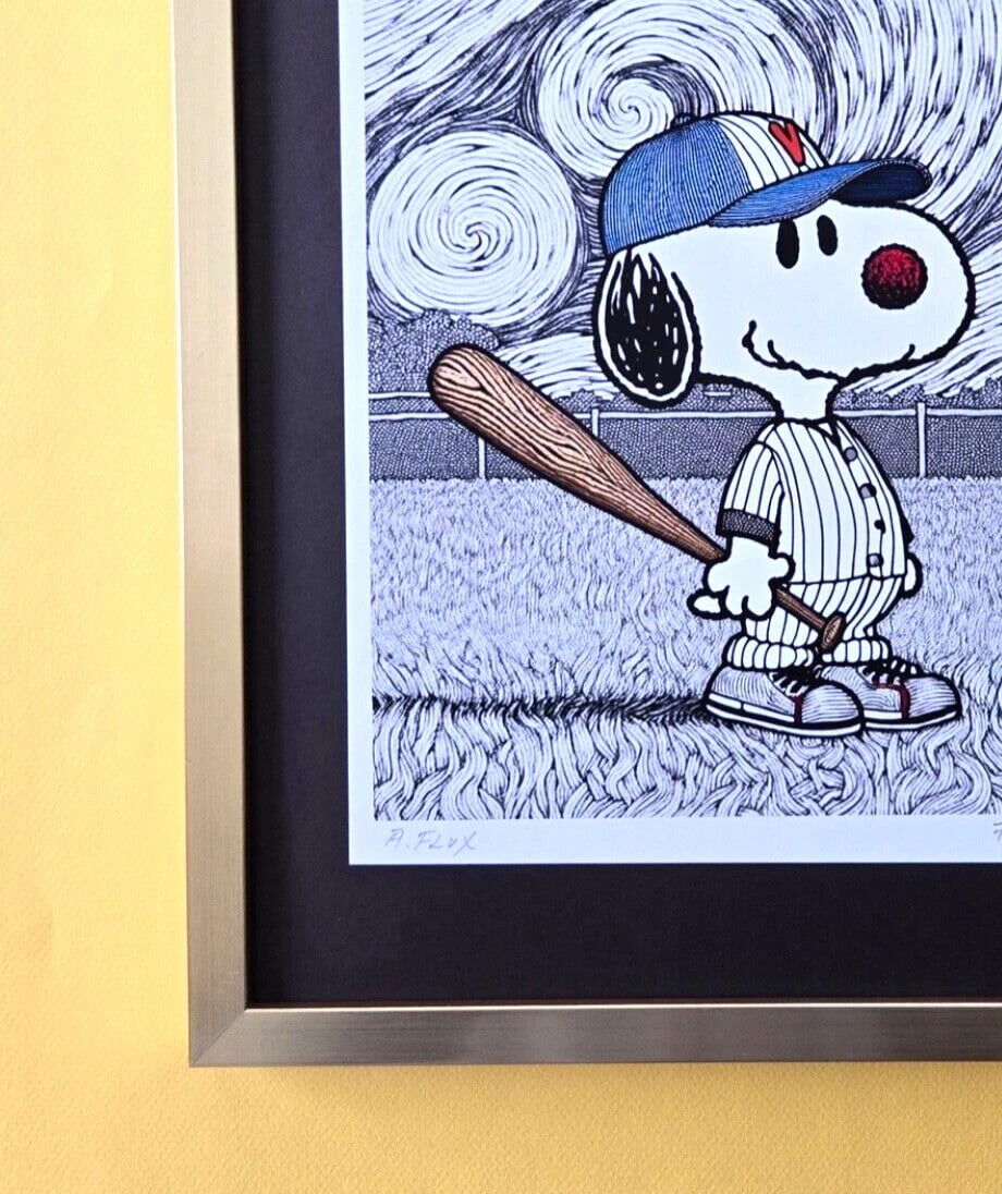 AIDAN FLUX | Hand Signed Authentic Print Framed Snoopy Playing Baseball | COA - 3