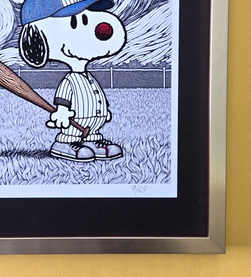 AIDAN FLUX | Hand Signed Authentic Print Framed Snoopy Playing Baseball | COA - 4