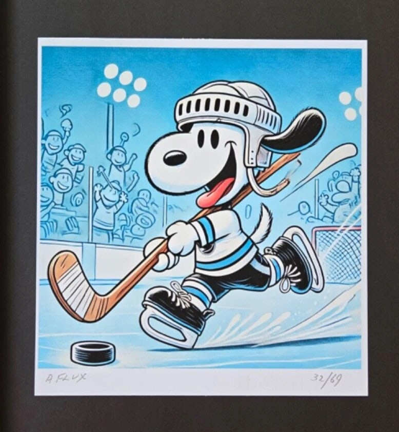 AIDAN FLUX Hand Signed Authentic LtdED Print Framed SNOOPY PLAYS HOCKEY COA - 3