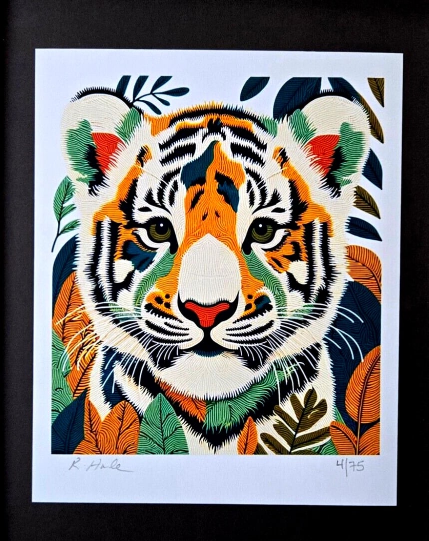 Rabbit Hole " Papa Tiger " Hand Signed Ltd Ed Pop Art Original Print - 3