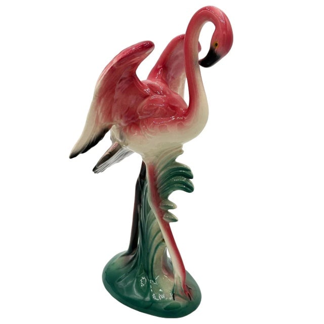 Mid-Century Ceramic Flamingo Figurine Set in Tropical Pond Tray by Maddux - 11