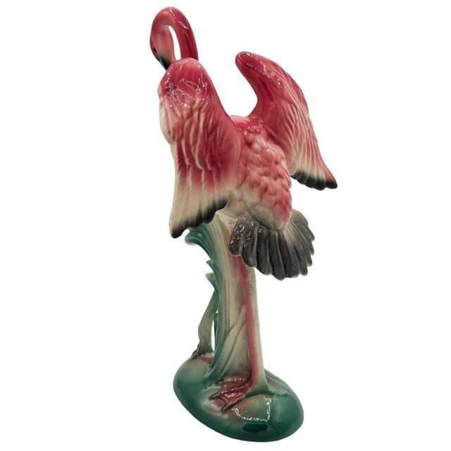 Mid-Century Ceramic Flamingo Figurine Set in Tropical Pond Tray by Maddux - 13