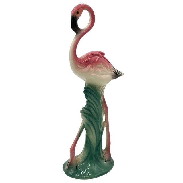 Mid-Century Ceramic Flamingo Figurine Set in Tropical Pond Tray by Maddux - 17