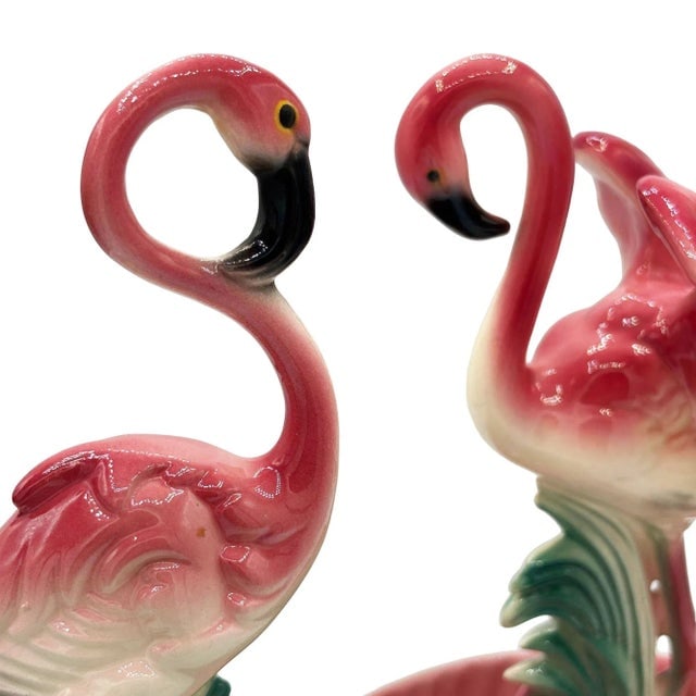 Mid-Century Ceramic Flamingo Figurine Set in Tropical Pond Tray by Maddux - 4