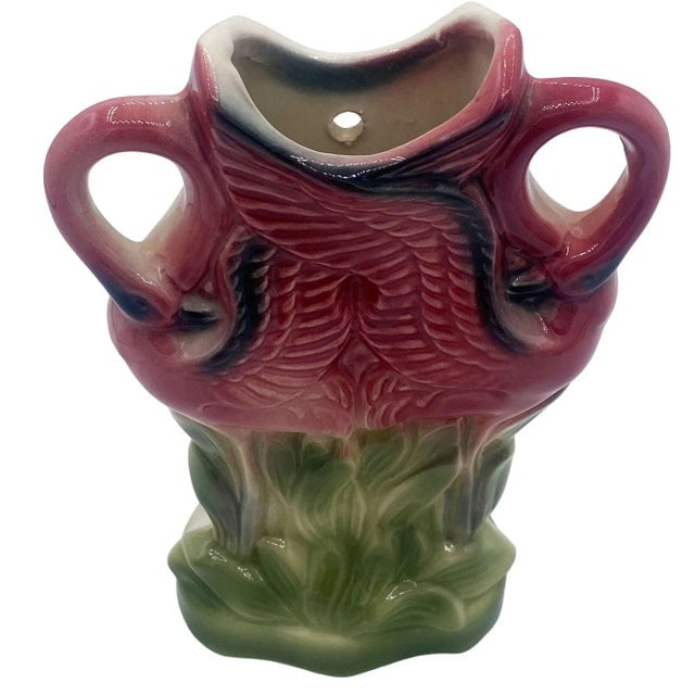 Mid-Century Ceramic California Pottery Tropical Flamingo Flower Wall Vase - 2