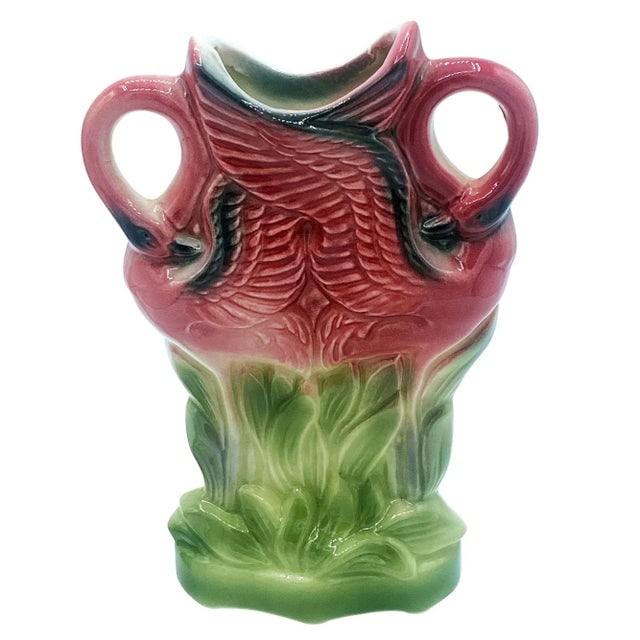 Mid-Century Ceramic California Pottery Tropical Flamingo Flower Wall Vase - 3