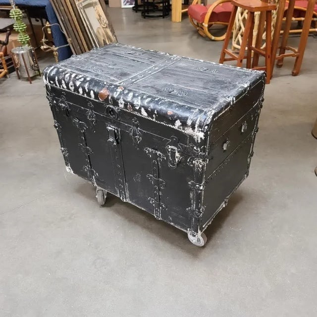 19th Century Wood and Metal Steamer Trunk With Leather Edges - 2