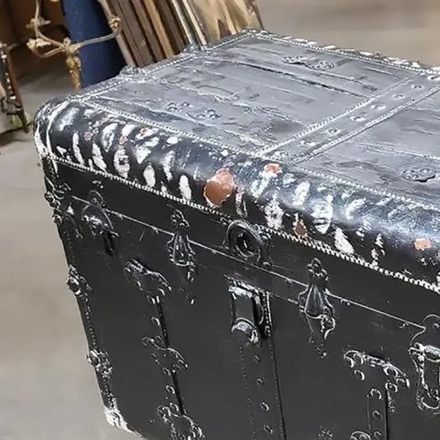 19th Century Wood and Metal Steamer Trunk With Leather Edges - 5