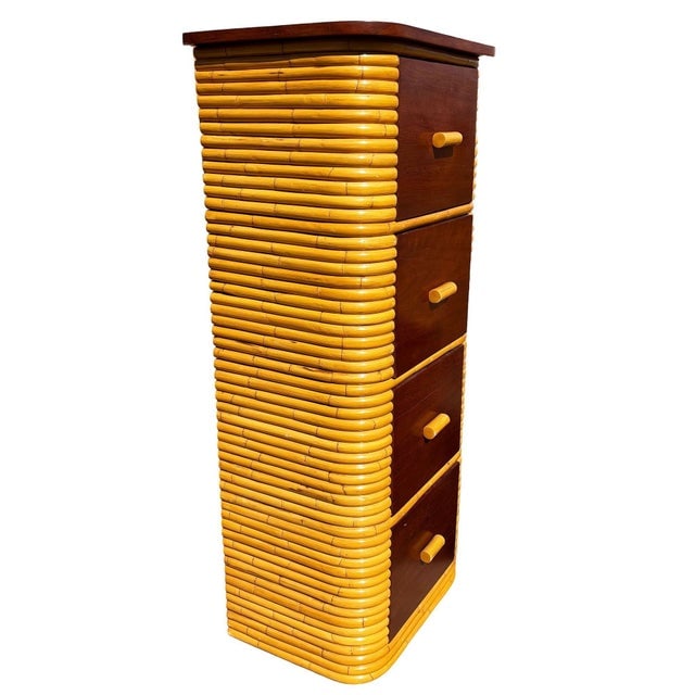1930s Restored Paul Frankl Style Stacked Rattan & Mahogany Petite Chest of 4 Drawers - 5