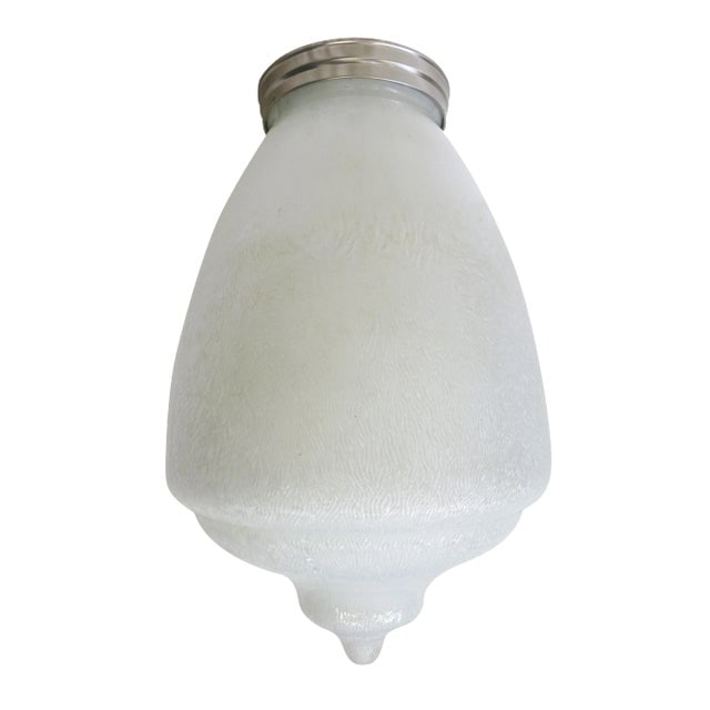Tall Art Deco Acorn Ceiling Glass Globe Pendant: Title: Tall Art Deco Acorn Ceiling Glass Globe Pendant Description: This gorgeous Art Deco acorn-shaped ceiling globe pendant in polycarbonate features a wavy pattern texture and a tall, banded design