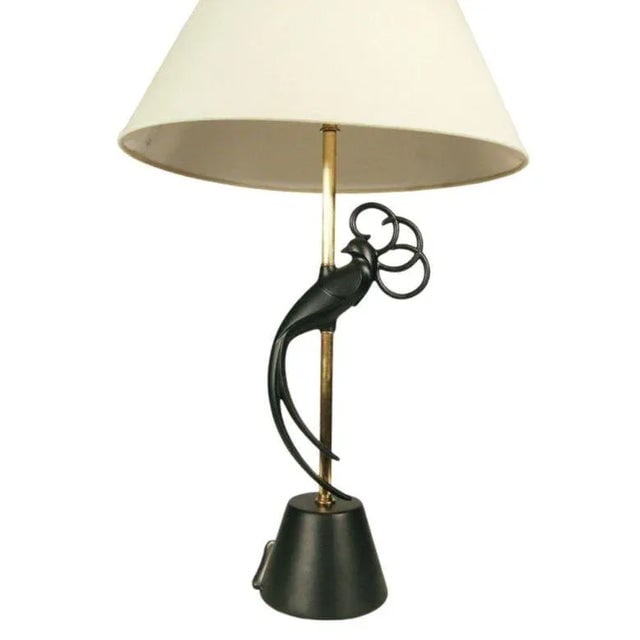 Mid-Century Brass & Steel "Lovebird" Sculptral Table Lamp by Rembrandt , Pair - 2