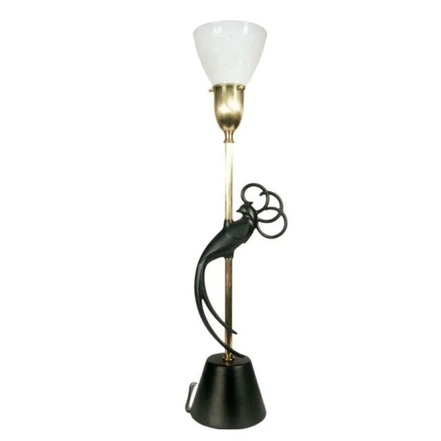 Mid-Century Brass & Steel "Lovebird" Sculptral Table Lamp by Rembrandt , Pair - 3