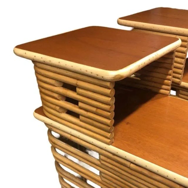 1950s Restored Stacked Rattan & Mahogany Side/Corner Table 3 Piece Set - 8