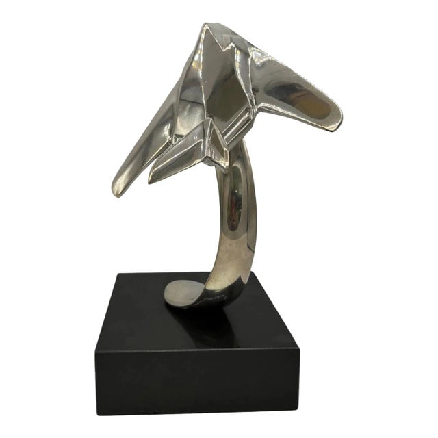 1980s Modernist Lockheed F-117 Nighthawk Chrome Sculpture W/ Black Granite Base (1 of 7)