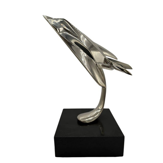 1980s Modernist Lockheed F-117 Nighthawk Chrome Sculpture W/ Black Granite Base - 2