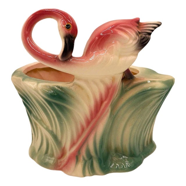 Mid 20th Century Ceramic 445 Pink Flamingo Flower Tabletop Planter by Maddux (1 of 5)