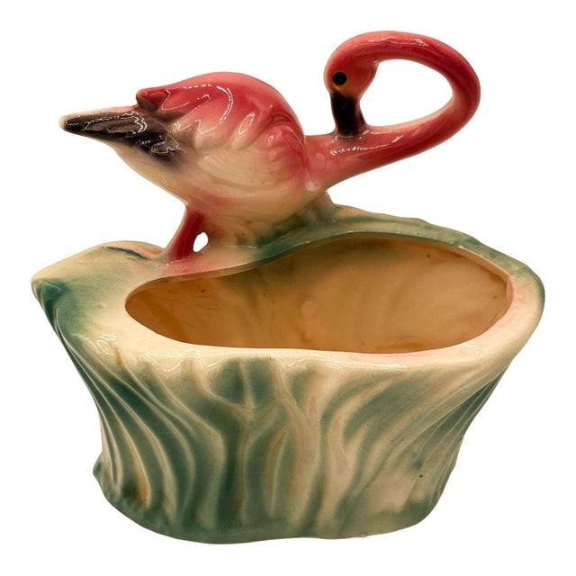 Mid 20th Century Ceramic 445 Pink Flamingo Flower Tabletop Planter by Maddux - 3